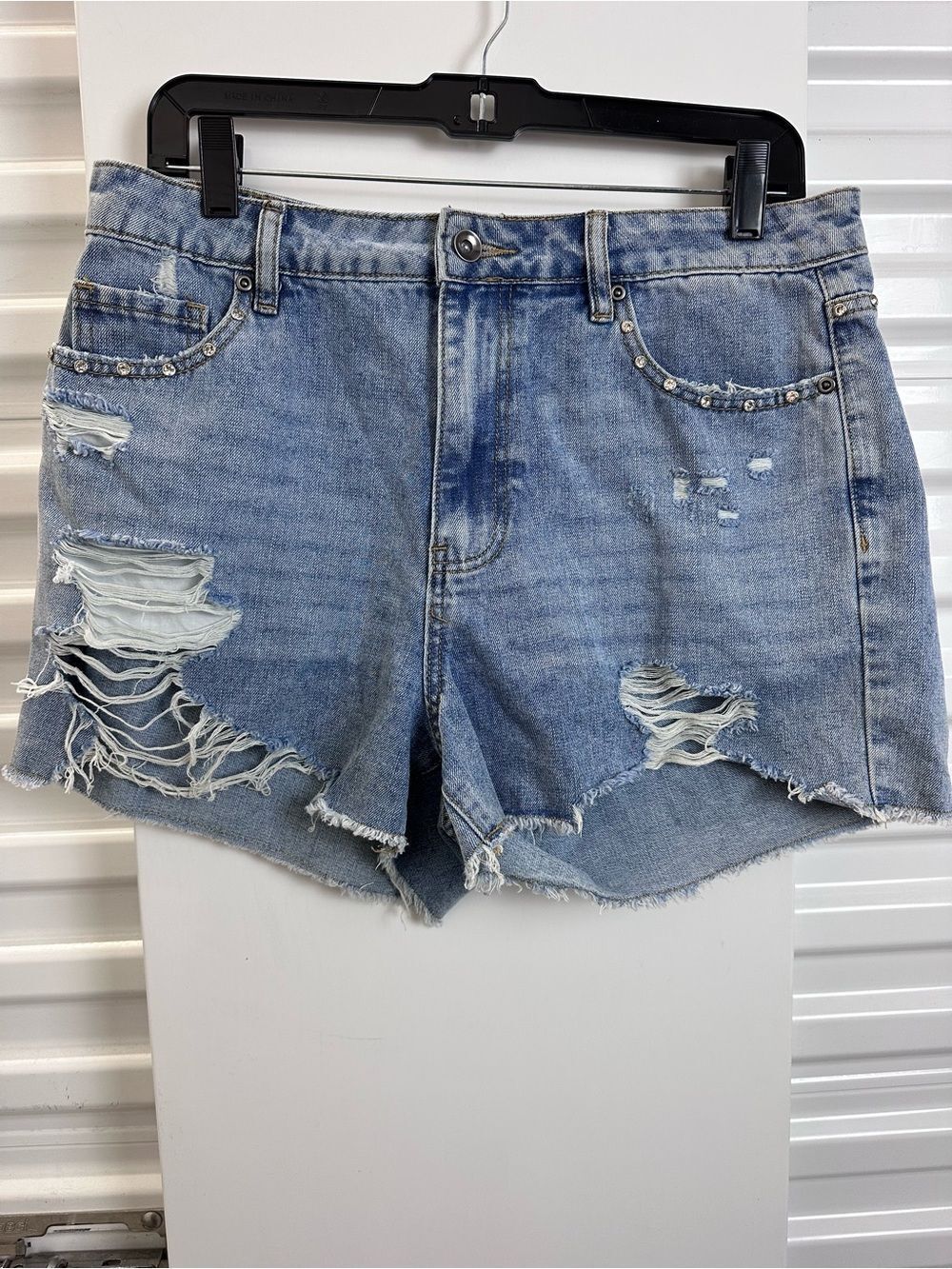 Hot Topic Light Blue Distressed Denim Shorts with Stud Accents